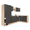 Leziter Yorki 310 sarok konyhablokk sonoma tölgy korpusz,selyemfényű antracit fronttal polcos szekrénnyel