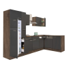 Leziter Yorki 310 sarok konyhablokk yorki tölgy korpusz,selyemfényű antracit fronttal felülfagyasztós hűtős szekrénnyel