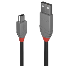 LINDY Anthra Line - USB-A apa - Mini USB-B apa Adat és töltő kábel - Fekete (50cm) kábel és adapter