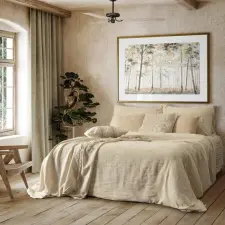  Linen ágyneműhuzat Krémszín 220x200 cm - 70x80 cm 2db lakástextília