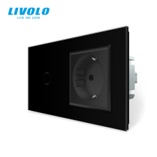 LIVOLO C701721B LIVOLO 101-es egysarkú kapcsoló + dugalj-konnektor, 250V 5A, fekete kristályüveg villanyszerelés
