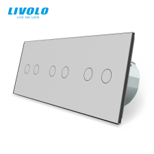 LIVOLO C73714WRS LIVOLO távirányítós hármas érintős redőnykapcsoló, 250V 5A, ezüst kristályüveg villanyszerelés