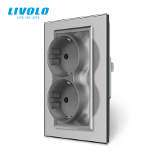 LIVOLO C7722S LIVOLO dupla földelt dugalj, süllyesztett, csavaros, IP20, 250V 16A, ezüst kristályüveg villanyszerelés