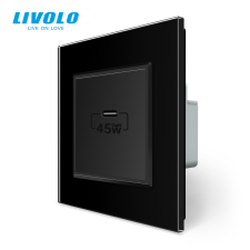 LIVOLO C77USBCB LIVOLO QC-PD 45W USB type-C fali töltőaljzat fekete kristályüveg villanyszerelés