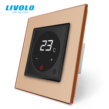 LIVOLO C7TMBG LIVOLO érintős hőmérséklet kapcsoló, termosztát, 250V 16A, fekete-arany kristályüveg fűtésszabályozás