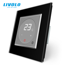 LIVOLO C7TMSB LIVOLO érintős hőmérséklet kapcsoló, termosztát, 250V 16A, ezüst-fekete kristályüveg fűtésszabályozás