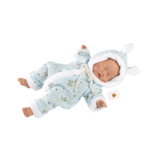 Llorens : Csukottszemű fiú csecsemő baba kapucnis pizsamában 31cm baba