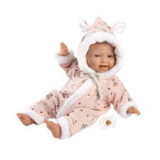 Llorens : Lány csecsemő 31cm-es baba rózsaszín kapucnis ruhában baba