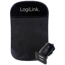 LogiLink 2xUSB-A autós töltő + csúszásgátló tartó fekete (PA0118) (PA0118) mobiltelefon kellék