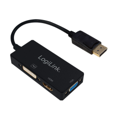 LogiLink DisplayPort adapter, DP/M HDMI-A+DVI+VGA, 4K/30 Hz, 0,1 m kábel és adapter