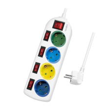 LogiLink Elosztó 4-es, 5 kapcsolóval, 4x CEE 7/3, többszínű hosszabbító, elosztó