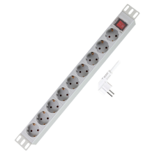 LogiLink Logilink 19" PDU 9 utas német aljzat, kapcsolóval, világosszürke hosszabbító, elosztó