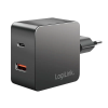 LogiLink Loiglink Kettős USB-csatlakozós adapter, 1x USB-A, 1x USB-C, GaN, 45 W, fekete