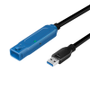  Logilink USB 3.2 Gen1 kábel, USB-A/M-USB-A/F, erősítő, fekete/kék, 20 m