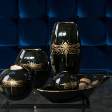  Lori kerámia váza Fekete/arany 12x12x30 cm dekoráció