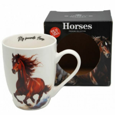 Lovas porcelán bögre - 350 ml - barna lovas bögrék, csészék