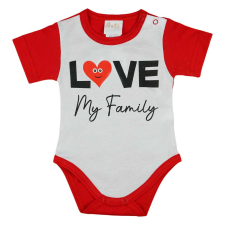 "Love my family" feliratos rövid ujjú baba body piros kombidressz, body