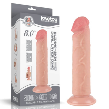 Lovetoy 8.0" Sliding Skin Dual Layer Dong - letapasztható, vízálló, herés, élethű dildó - 20 cm (testszínű) műpénisz, dildó