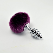 Lovetoy Spiral Pompon Metal Plug - fém anál dildó - 7 cm (ezüst-lila) műpénisz, dildó