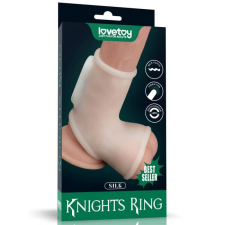 Lovetoy Vibrating Silk Knights Ring With Scrotum Sleeve (White) I - vízálló, vibrációs péniszgyűrű (fehér) péniszgyűrű