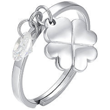 LUCA BARRA Acél gyűrű, négylevelű lóhere és fehér cirkónia gyűrű