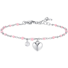 LUCA BARRA Acél karkötő, szív, kristály és rózsaszín zománcos kő karkötő