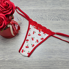  Lucifer állítható pántos MEGGY MINTÁS TANGA selyem