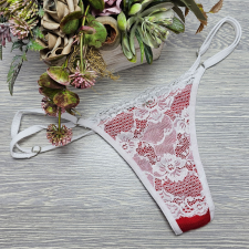  Lucifer állítható pántos piros-fehér csipke TANGA női alsó