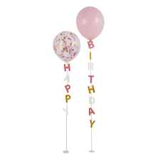  Lufi állvány Happy Birthday felirattal – Rózsaszín party kellék