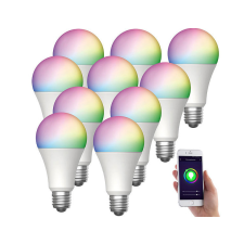 Lumi Okos világítás 10 db Luminea Home Control WLAN RGB fehér és színes izzó 9W E27 színváltós lámpa izzó