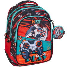 Luna : Must Team Gamer lekerekített 3 rekeszes iskolatáska, hátizsák 32x18x43cm iskolatáska