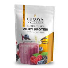 Luxoya Super Tasty Whey Protein 450g - Vanília-erdei gyümölcs íz doy vitamin és táplálékkiegészítő
