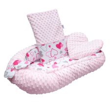  Luxus babafészek párnával és paplannal New Baby Minkyből rózsaszín szívecskék babafészek