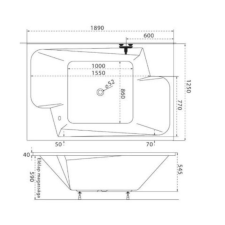 M-acryl Grande 190x125 akryl fürdőkád (láb nélkül) kád, zuhanykabin