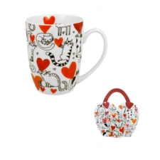 Macskás Bögre - Porcelán - 350ml - Szíves minta bögrék, csészék