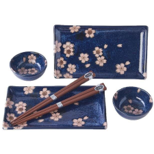 MADE IN JAPAN 6 db-os Sushi Szett Navy & Pink Sakura Design (MIJ8594197826977) tányér és evőeszköz
