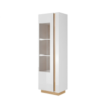  Magas vitrines szekrény 60, fehér/tölgy grandson/magasfényű fehér, CITY bútor