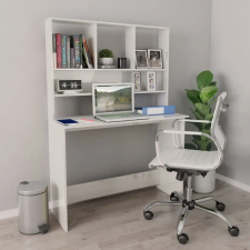  magasfényű fehér forgácslap íróasztal polcokkal 110x45x157 cm íróasztal