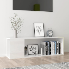 magasfényű fehér forgácslap TV-szekrény 100 x 24 x 32 cm bútor