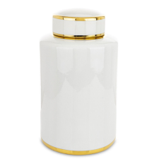  Magasfényű fehér kerek kerámia amfora arany szegéllyel fogantyús fedéllel 31,5x18x18cm papírárú, csomagoló és tárolóeszköz