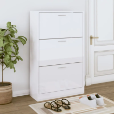 magasfényű fehér szerelt fa cipőszekrény 63x24x103 cm bútor