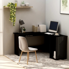  Magasfényű fekete forgácslap L-alakú íróasztal 120x140x75 cm íróasztal