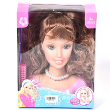 Magic Toys Fésülhető babafej barna hajjal, hajcsavarokkal gyöngy nyaklánccal baba