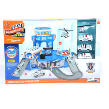 Magic Toys Parkolóház kék színben, rendőrautókkal és kiegészítőkkel autópálya és játékautó