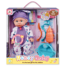 Magic Toys Pizsamás baba étkészlettel és hanggal baba
