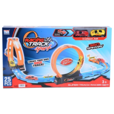 Magic Toys Racing Track 25db-os versenypálya szett duplahurkos kanyarral és 2db hátrahúzható autóval 1/64 autópálya és játékautó