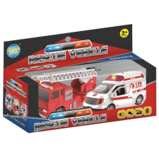 Magic Toys Rescue Vehicle 2 db-os tűzoltó és mentőautó szett fénnyel és hanggal autópálya és játékautó