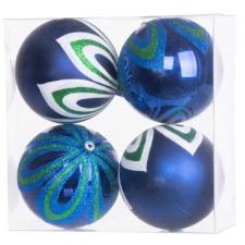 MagicHome karácsonyi gömbok, 4 db, kék, díszítéssel, karácsonyfára, 10 cm karácsonyfadísz