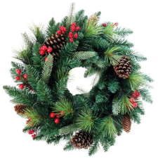MagicHome karácsonyi koszorú, Berry, natúr, fenyőágakkal és tobozokkal, 45 cm adventi koszorú