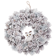 MagicHome karácsonyi koszorú, natúr, krémszínű, felfüggeszthető, bagollyal, 40 cm adventi koszorú